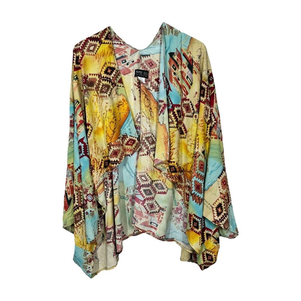 Mamie Ruth Boho Western Kimono One Size Aztec Tribal Map Print Hippie Casual